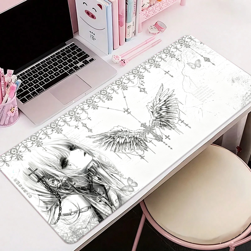 Tech Computer Accessories - Leather Mousepad Black White Anime Aesthetics