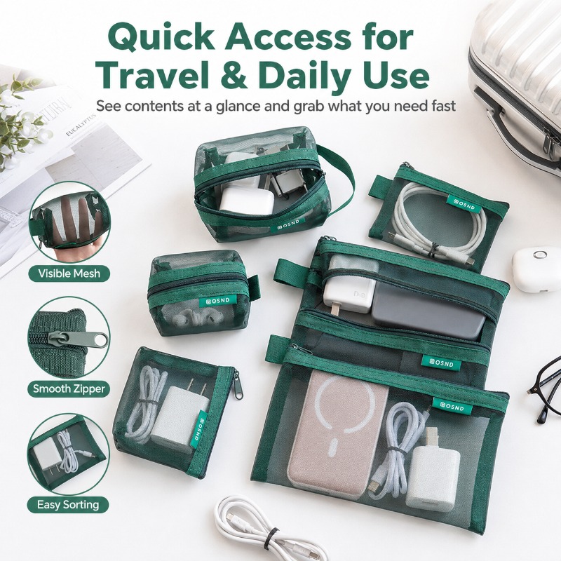 6PCS Portable Mesh Tech Access - Tech Accessories Travel Bag recension och pris