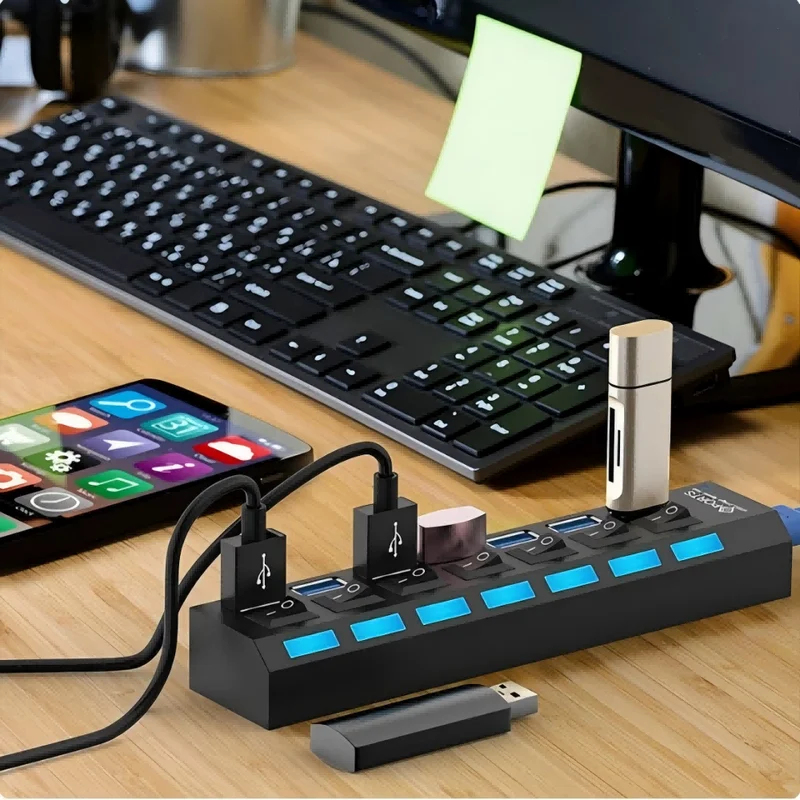 7 Ports USB 2.0 Hub LED 5Gbps  - Usb Hub 7 Port recension och pris