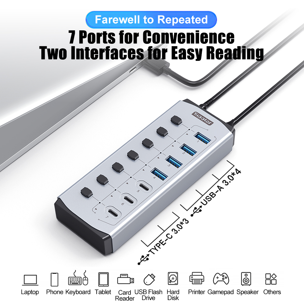 Sipolar USB Hub with BC1.2     - Usb Hub 7 Port recension och pris