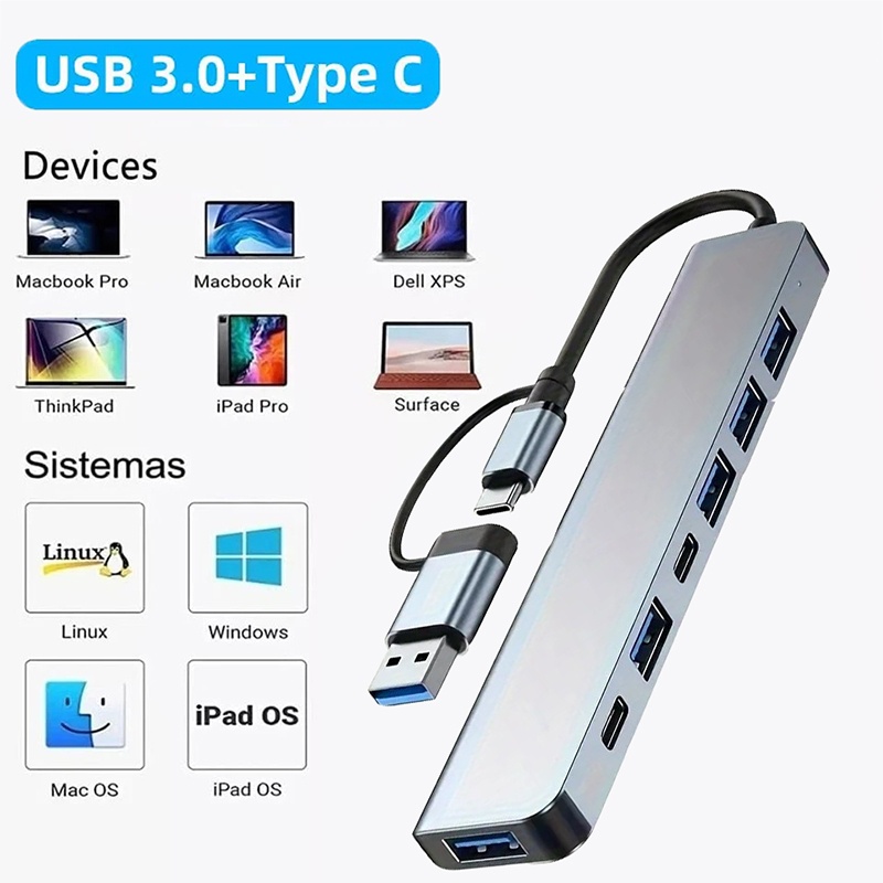 2 In 1 USB3.0 Hub 7 Port Type  - Usb Hub 7 Port recension och pris